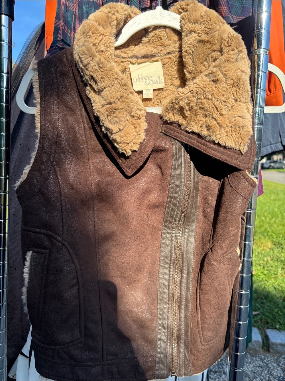 Olive & Oak Brown Faux-Shearling Collared Vest